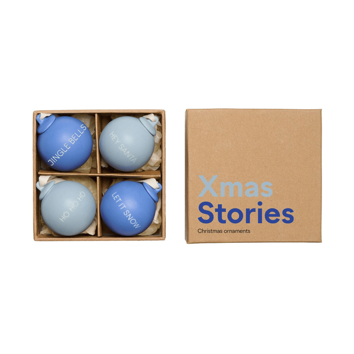 XMAS Stories juletrekule Ø4 cm 4-pakning - Cobalt blue-light blue - Design Letters