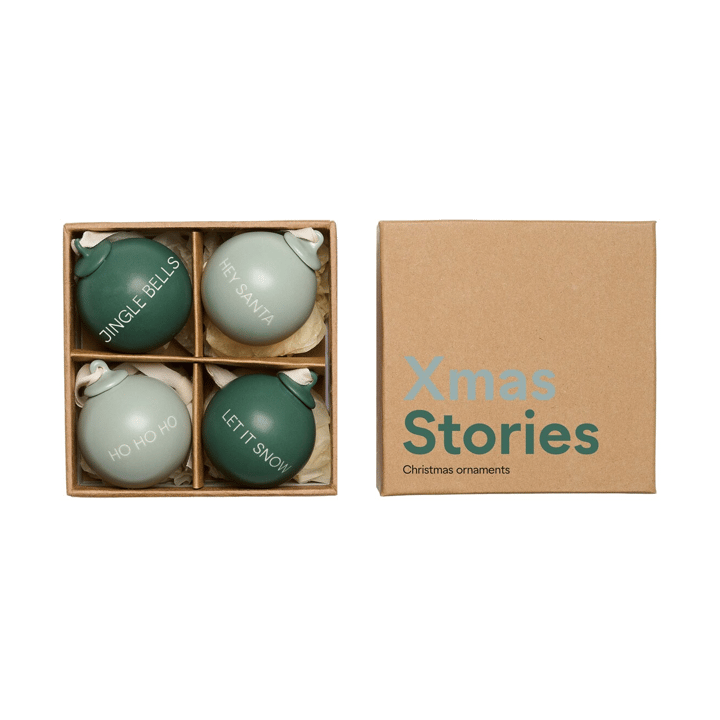 XMAS Stories juletrekule Ø4 cm 4-pakning - Dark green-dusty green - Design Letters