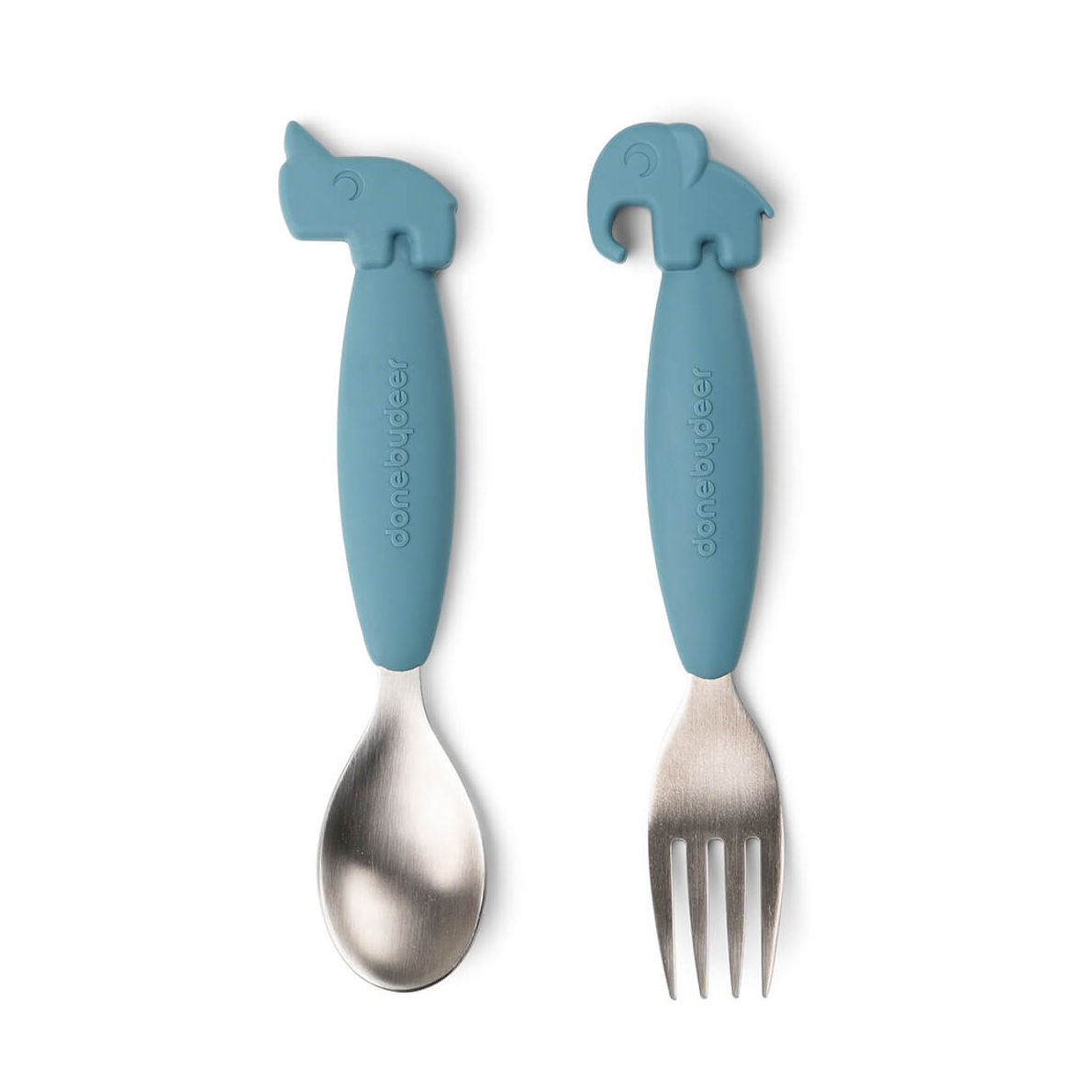 Done by Deer Easy-grip spoon and fork set Deer friends Blue