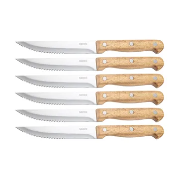 BBQ biffkniv - Rustfritt stål, 6‑pakning, trekasse akasie, 22,5×2 cm - Dorre