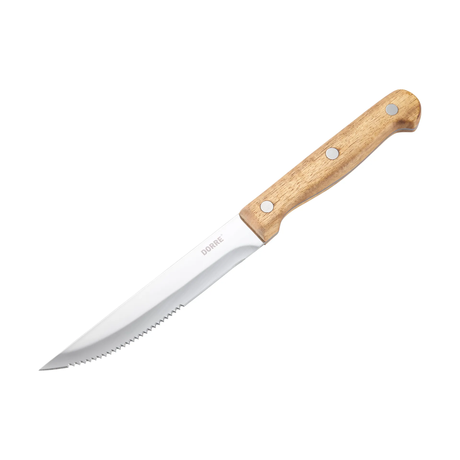 BBQ biffkniv, Rustfritt stål, 6‑pakning, trekasse akasie, 22,5×2 cm Dorre