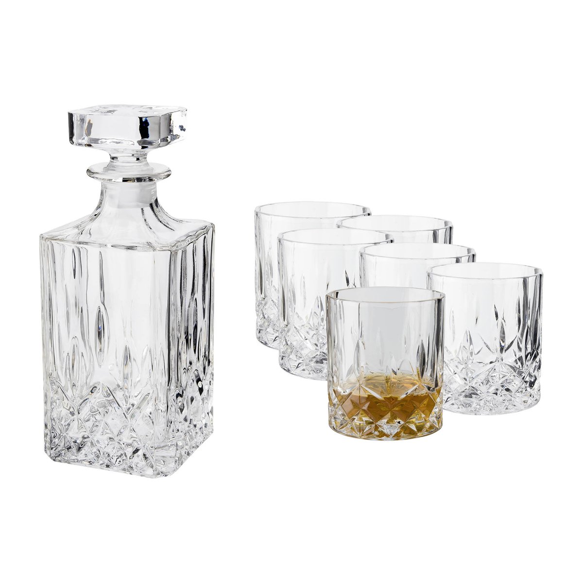 Dorre Vide whiskeysett karaffel og 6 stk. whiskeyglass Krystallglass