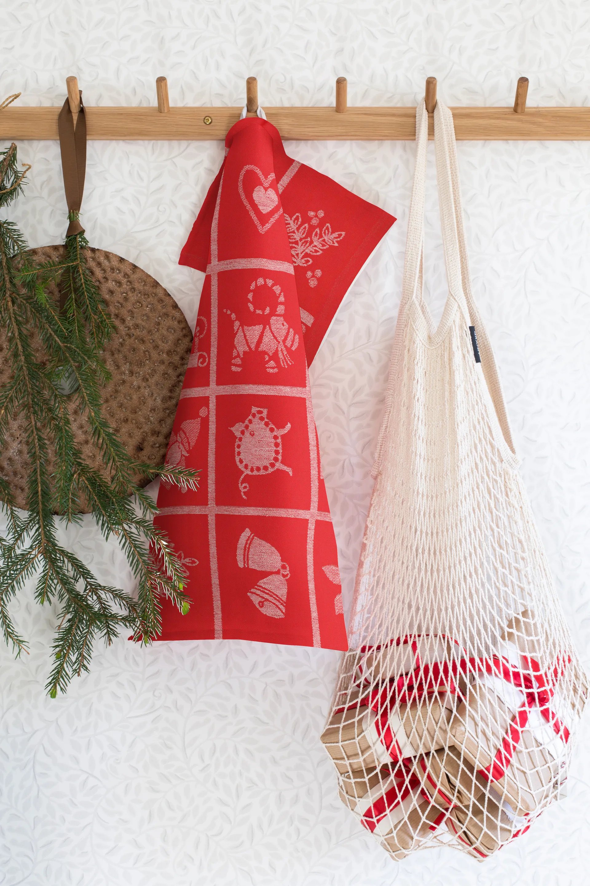 Adventruta kjøkkenhåndkle 35x50 cm, Rød Ekelund Linneväveri
