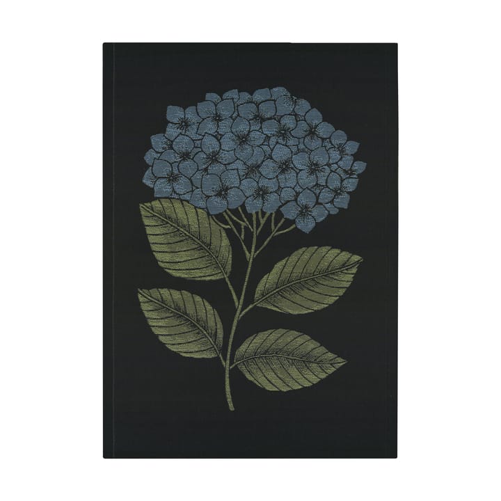 Hydrangea kjøkkenhåndkle 48x70 cm - Svart-blå - Ekelund Linneväveri
