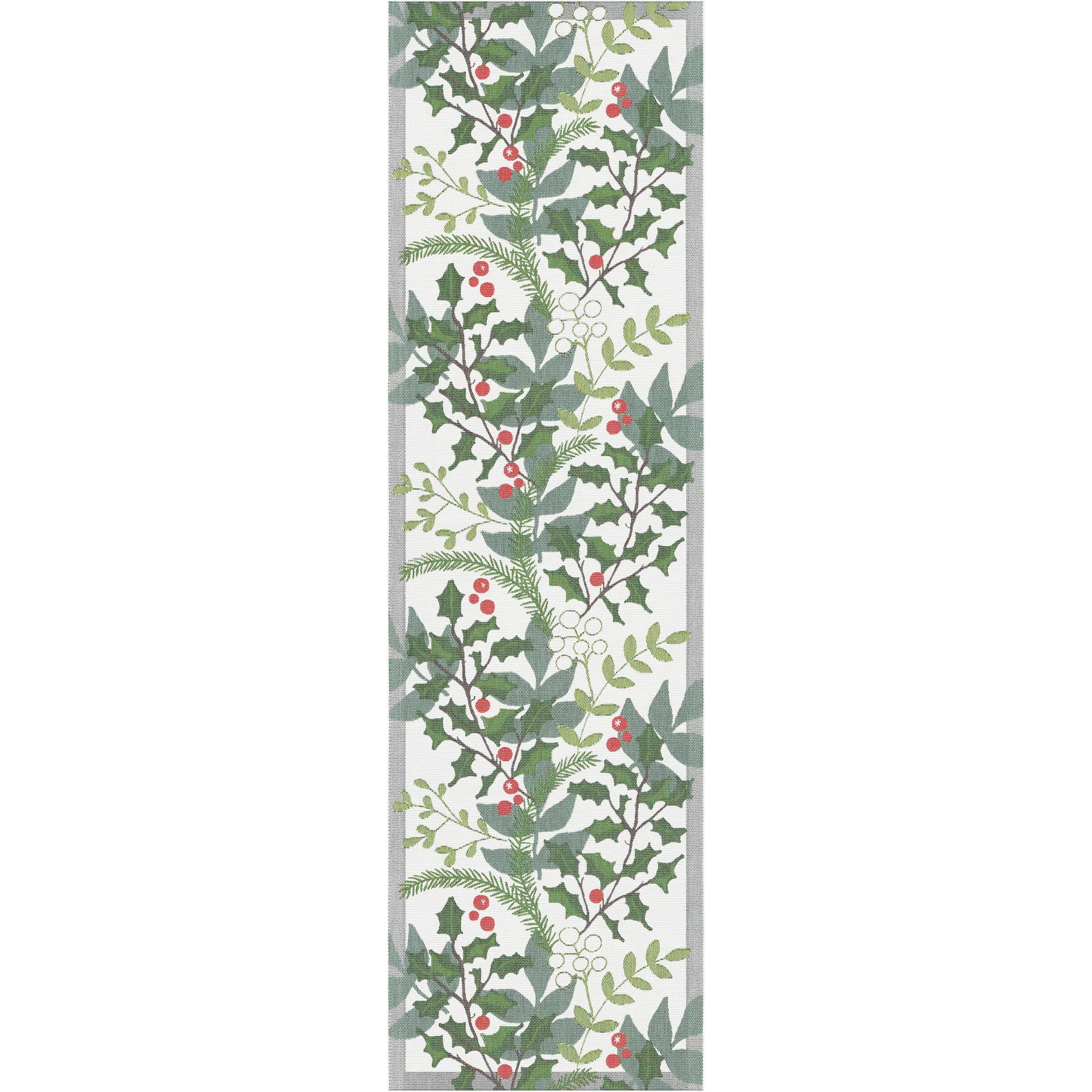 Julia bordsløper 35x80 cm, Hvit-grønn Ekelund Linneväveri