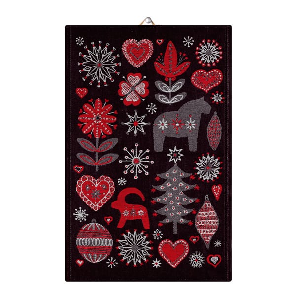 Julnatt kjøkkenhåndkle - sort, 48x70 cm - Ekelund Linneväveri