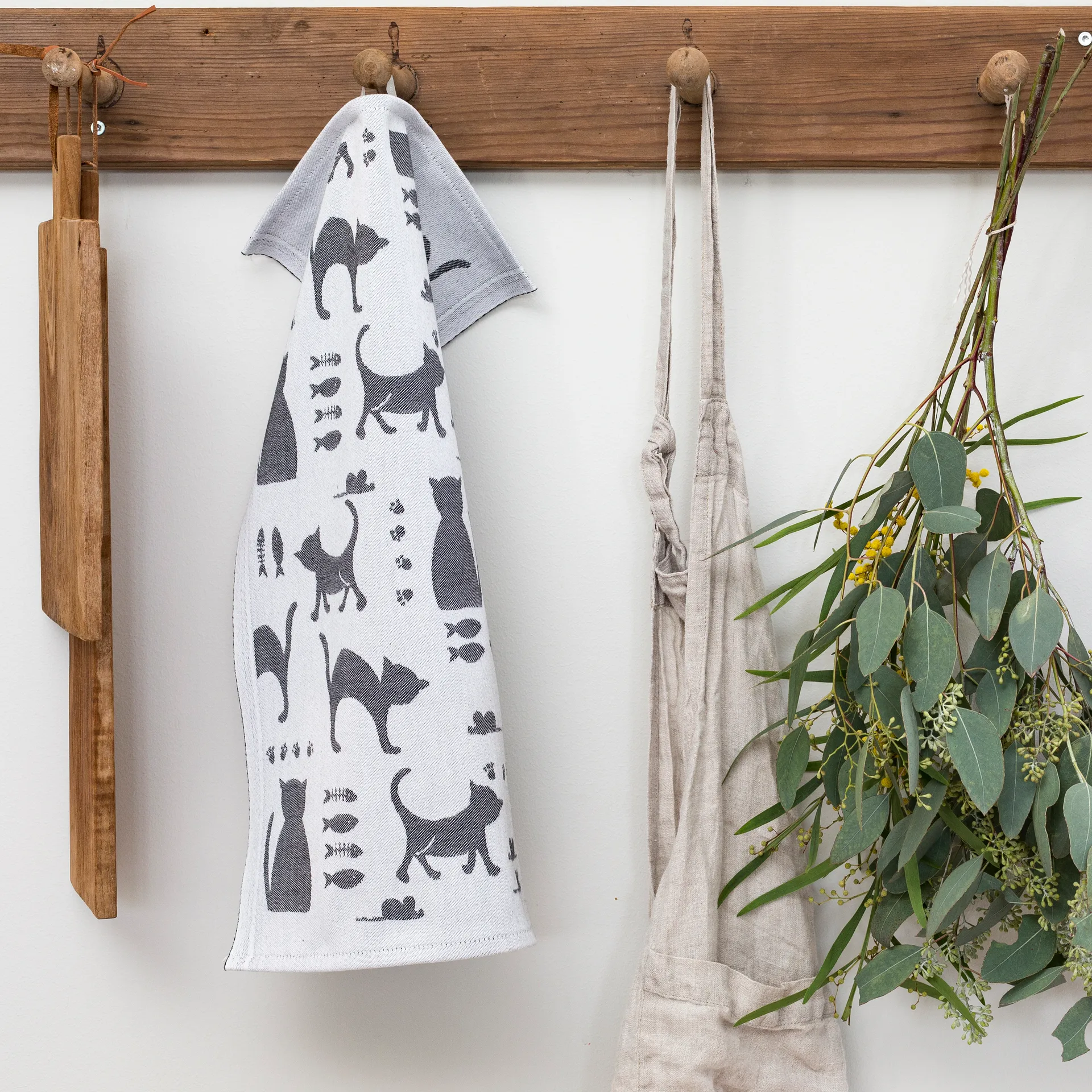 Kattliv kjøkkenhåndkle 48x70 cm, Grå Ekelund Linneväveri
