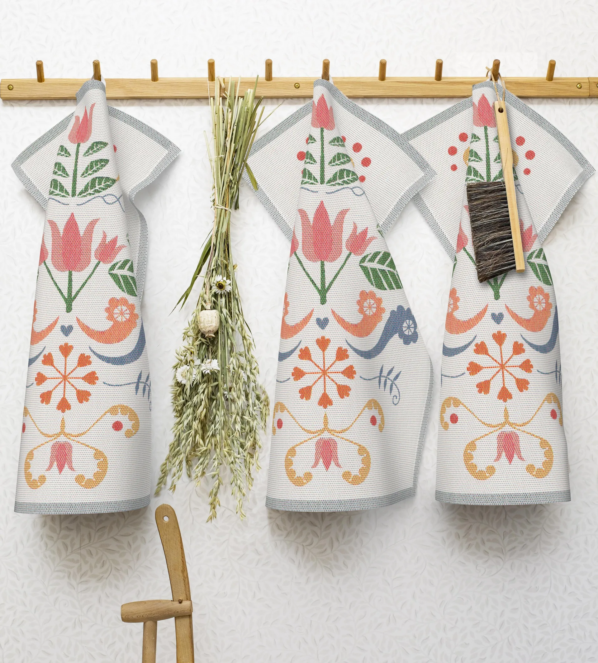 Lindas tulipan kjøkkenhåndkle 40x60 cm, Rosa-grå Ekelund Linneväveri