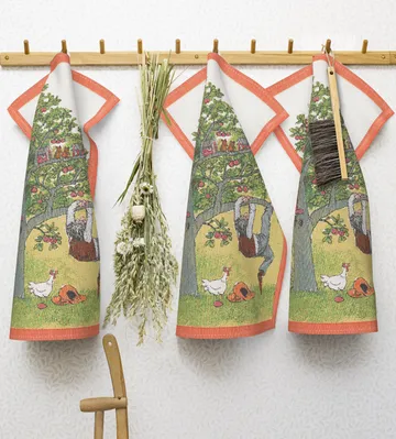 Pettson & Findus kjøkkenhåndkle - Epletre - Ekelund Linneväveri