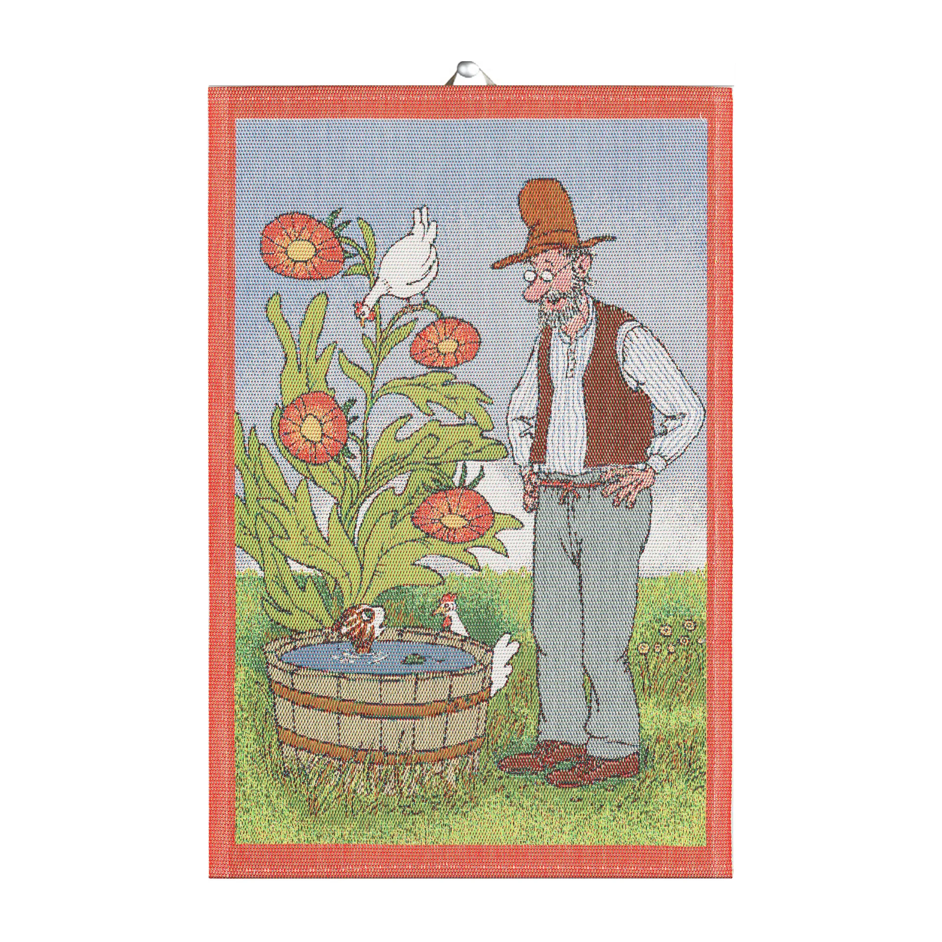 Pettson & Findus kjøkkenhåndkle, Findus bader Ekelund Linneväveri