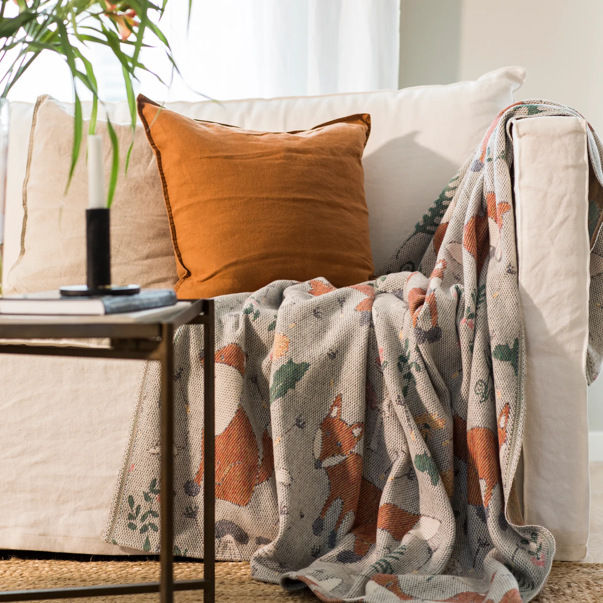 Rävar bomullspledd 140x170 cm, Multi Ekelund Linneväveri