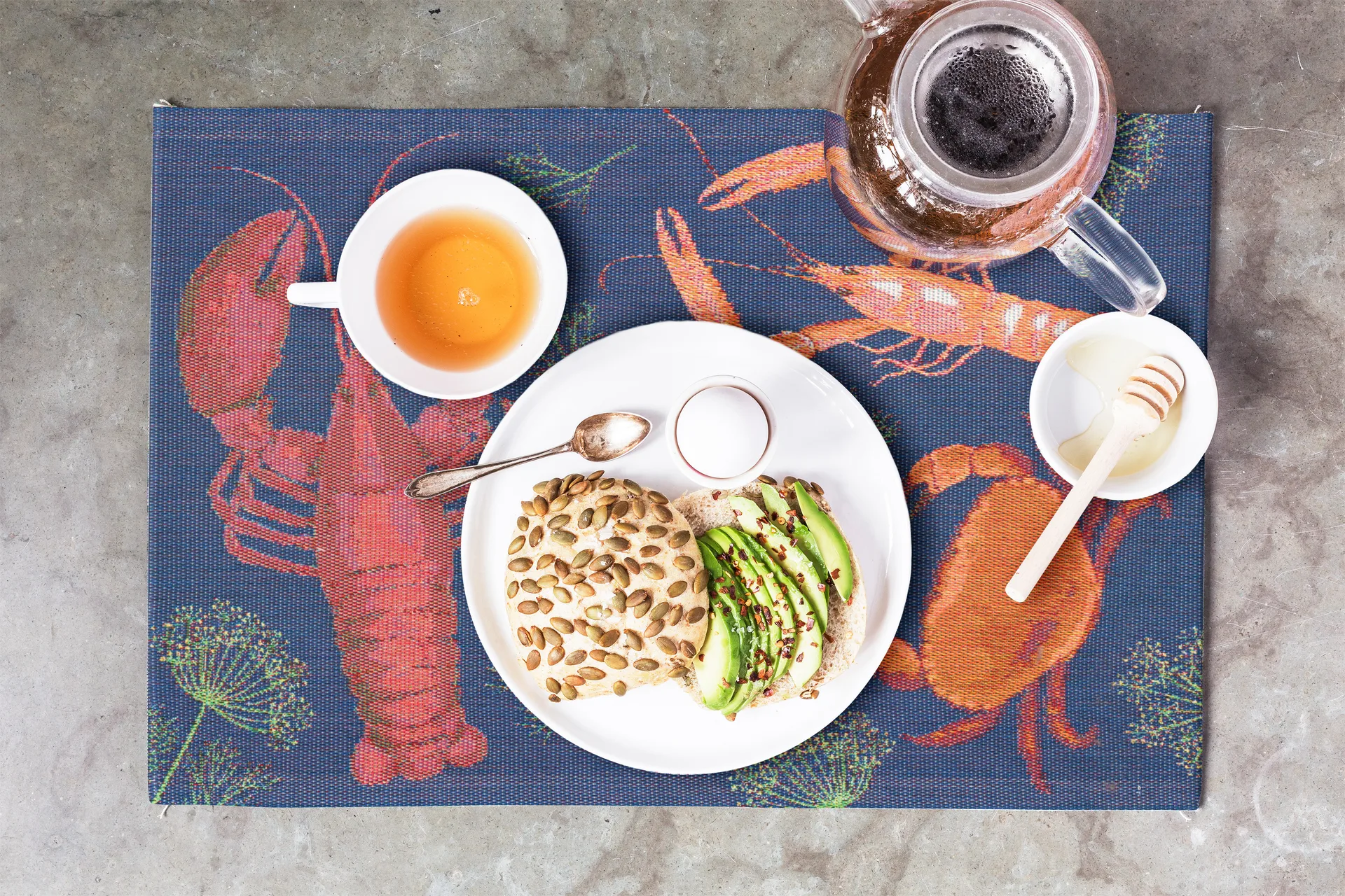 Skaldjursfest spisebrikke, 35 x 48 cm Ekelund Linneväveri