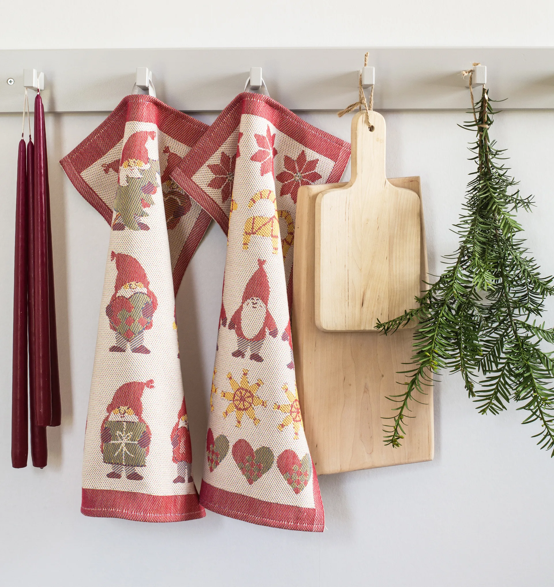 Tomtemys kjøkkenhåndkle 35x50 cm, Rød Ekelund Linneväveri