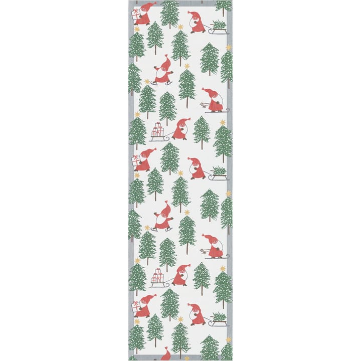Tomtesprång bordsløper 35x120 cm - Hvit-grønn-rød - Ekelund Linneväveri