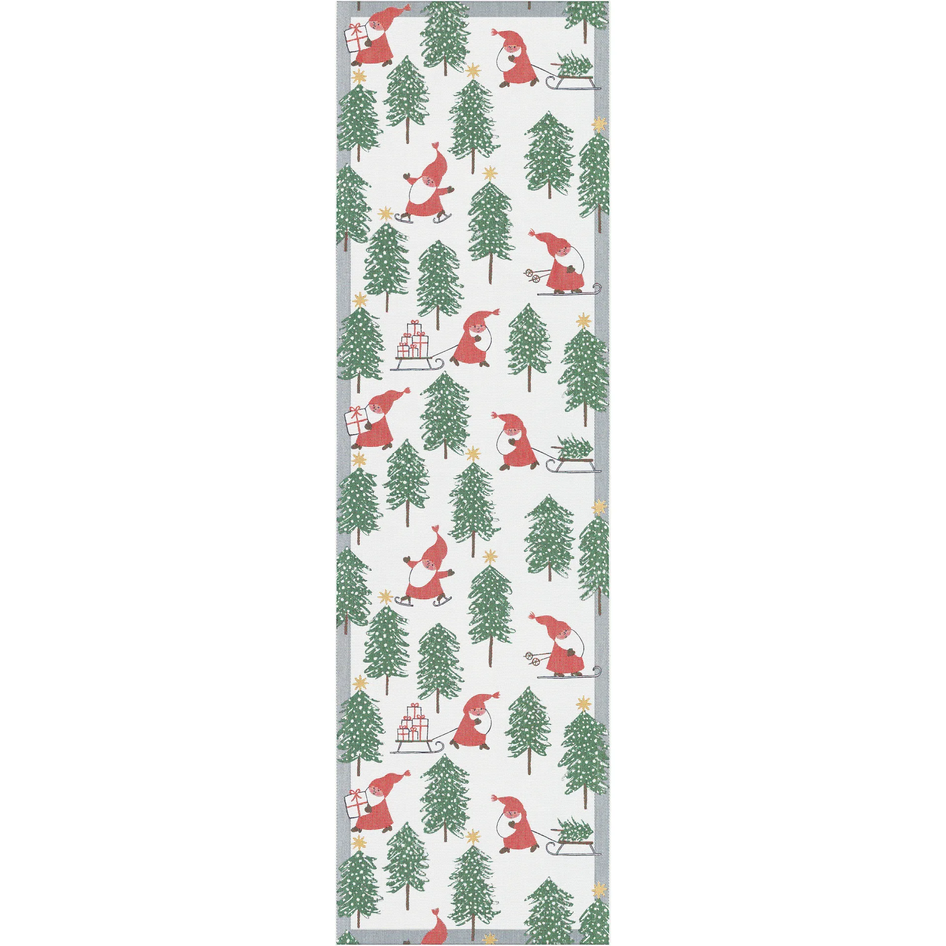 Tomtesprång bordsløper 35x120 cm, Hvit-grønn-rød Ekelund Linneväveri
