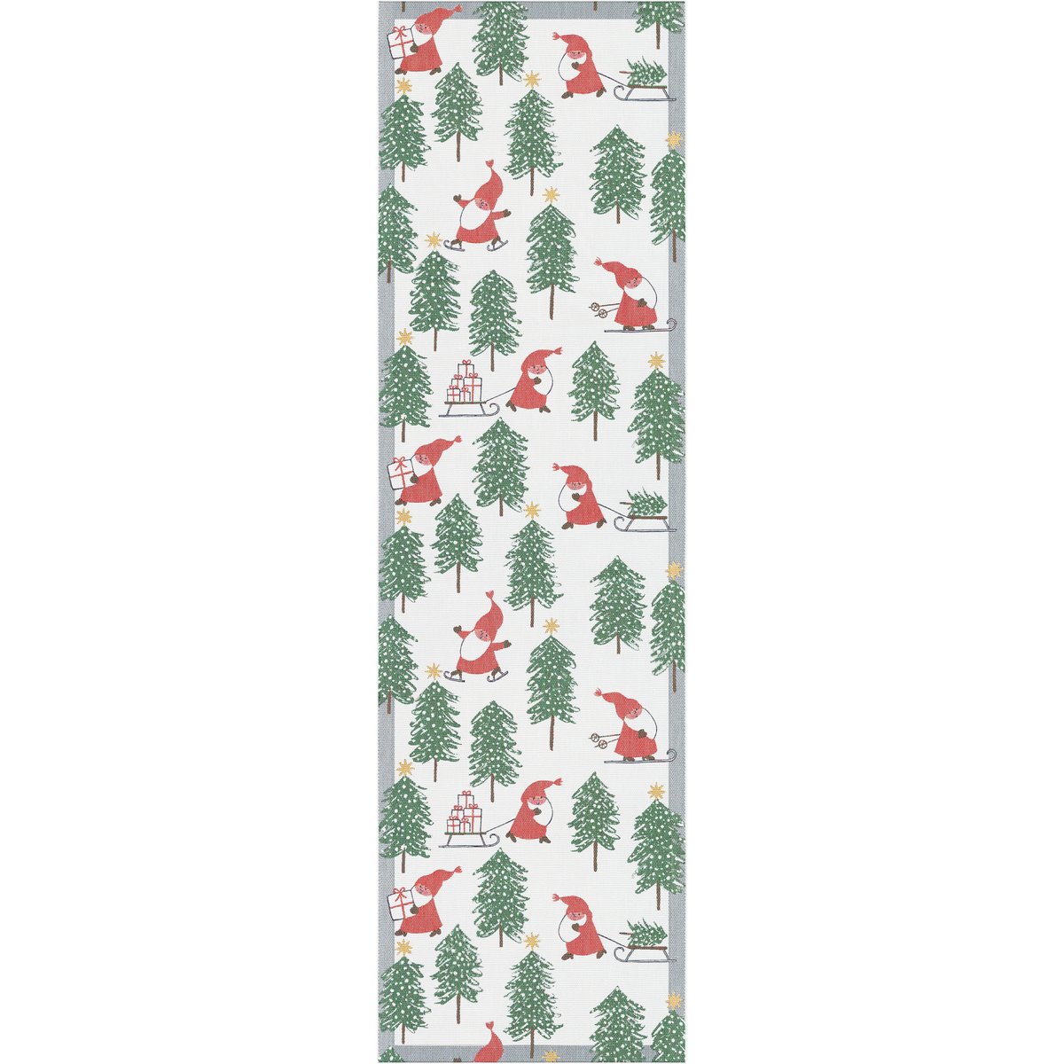 Bilde av Ekelund Linneväveri Tomtesprång bordsløper 35x120 cm Hvit-grønn-rød