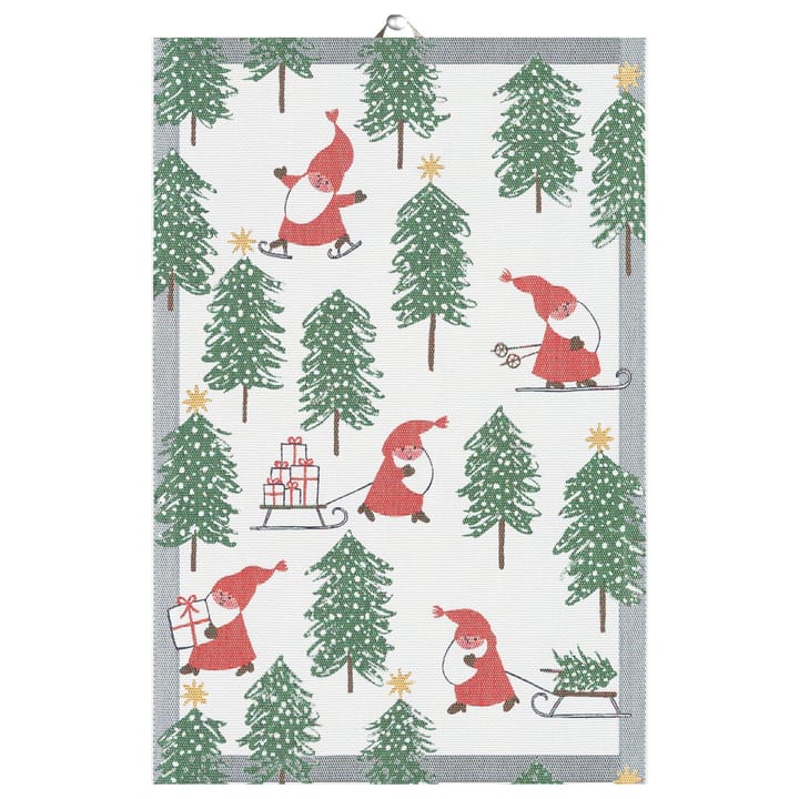 Tomtesprång kjøkkenhåndkle 40x60 cm - Hvit-grønn-rød - Ekelund Linneväveri