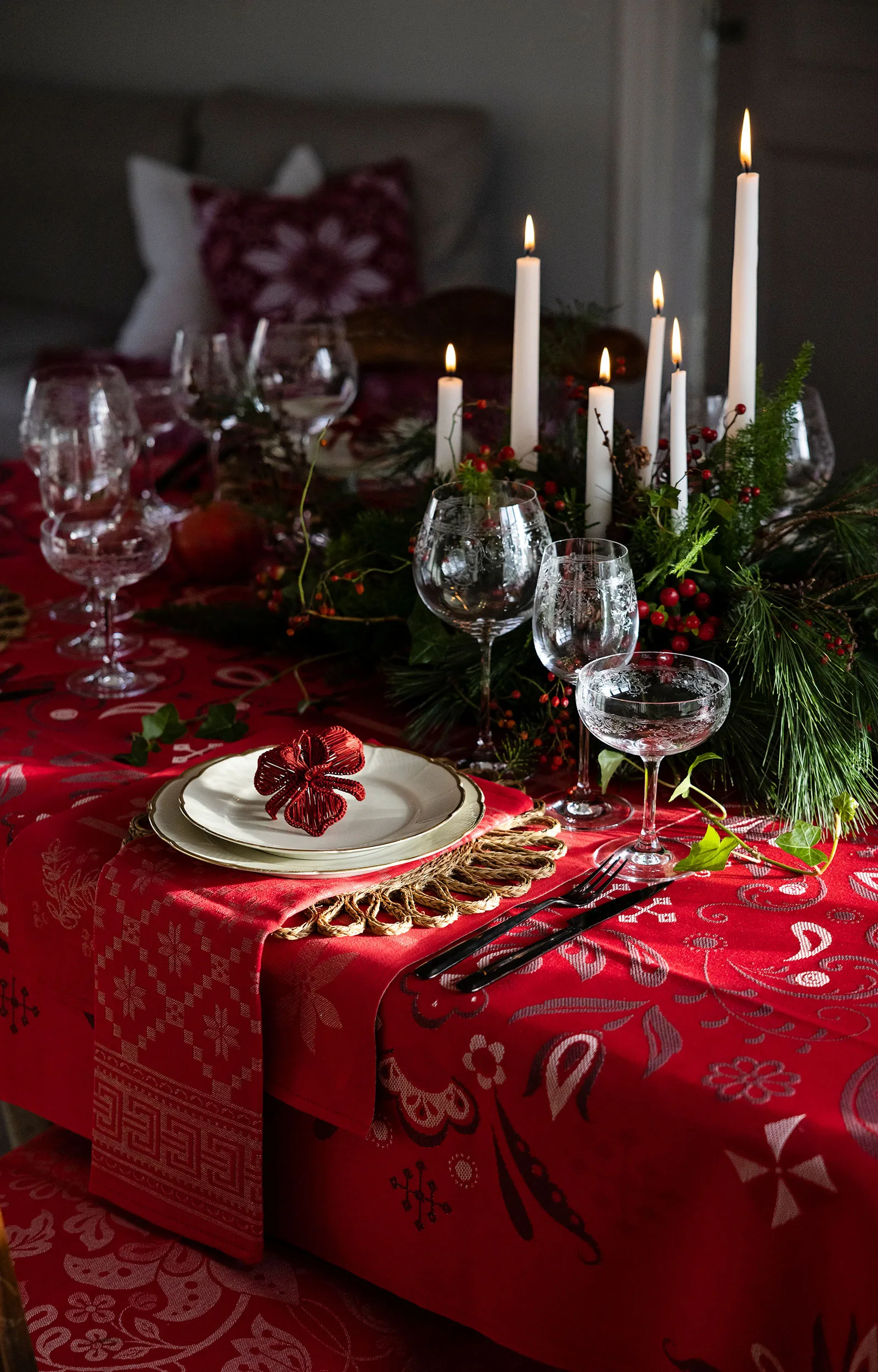 Torplyckan bordduk 145x250 cm, Rød Ekelund Linneväveri