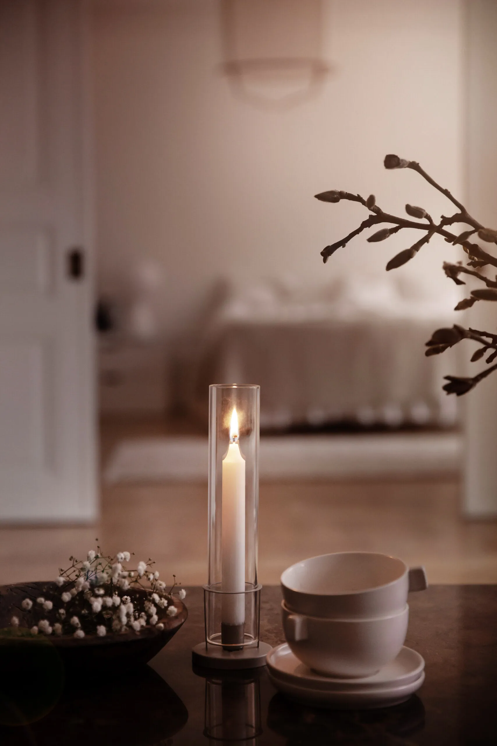 Ernst lysestake smal glassylinder, Beige ERNST