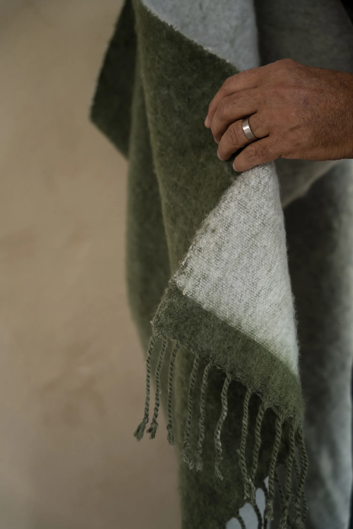 Ernst pledd med frynser 130x170 cm, Grønn-hvit ERNST