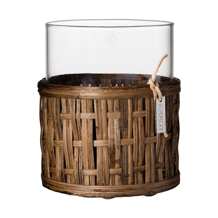 Ernst vase/lykt i kurv - Mørkebrun, Ø10x12 cm - ERNST