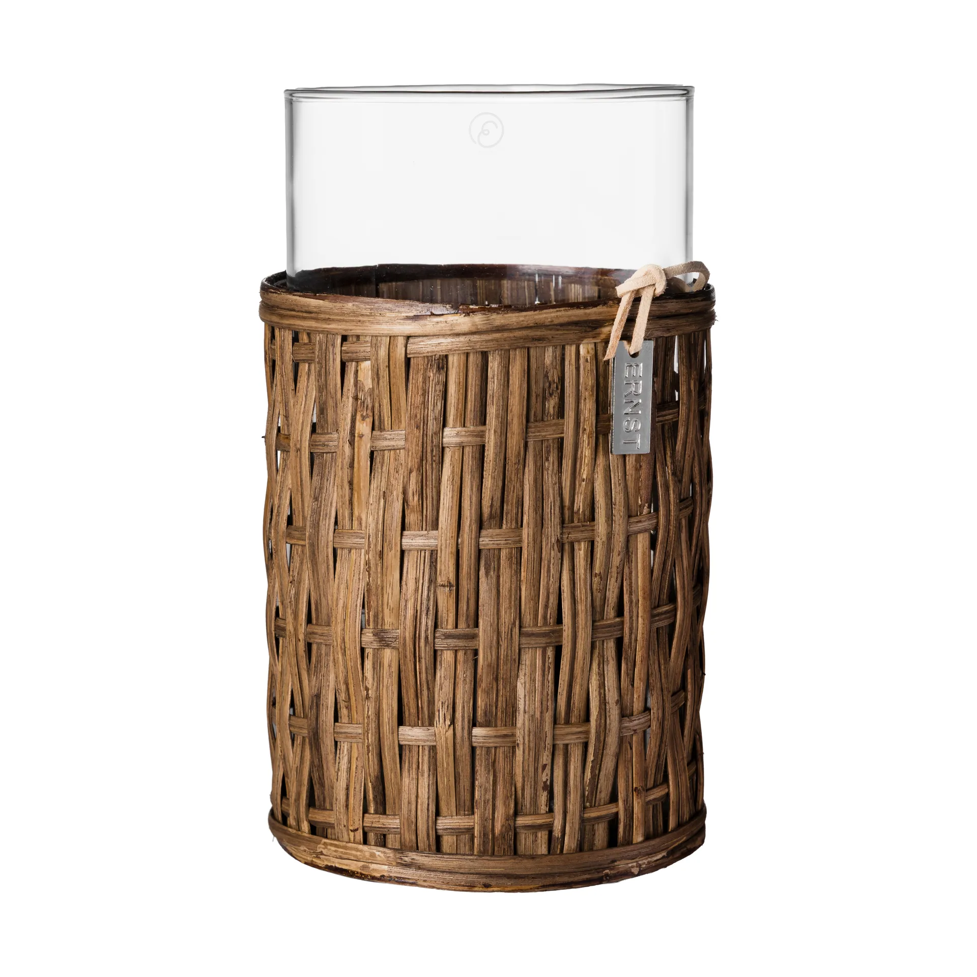 Ernst vase/lykt i kurv, Mørkebrun, Ø10x18 cm ERNST