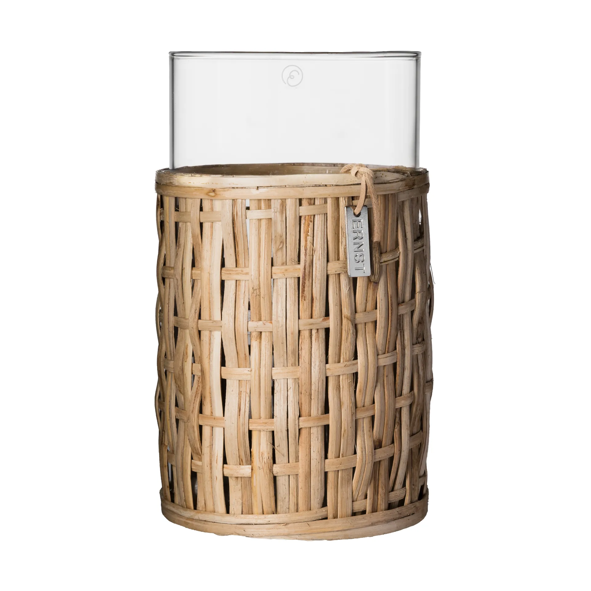 Ernst vase/lykt i kurv, Natur, Ø10x18 cm ERNST
