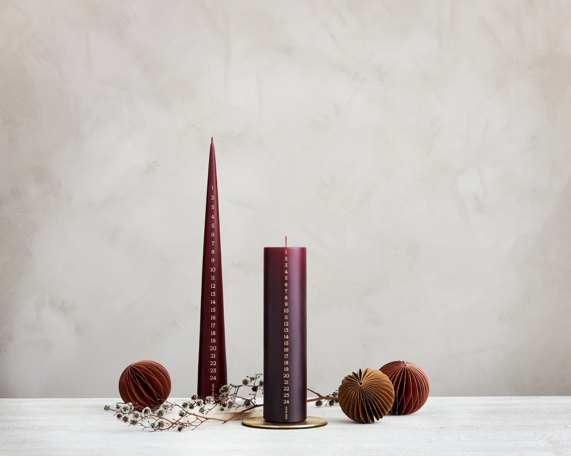 ester & erik kalenderlys 25 cm, 44/2 deep wine ester & erik