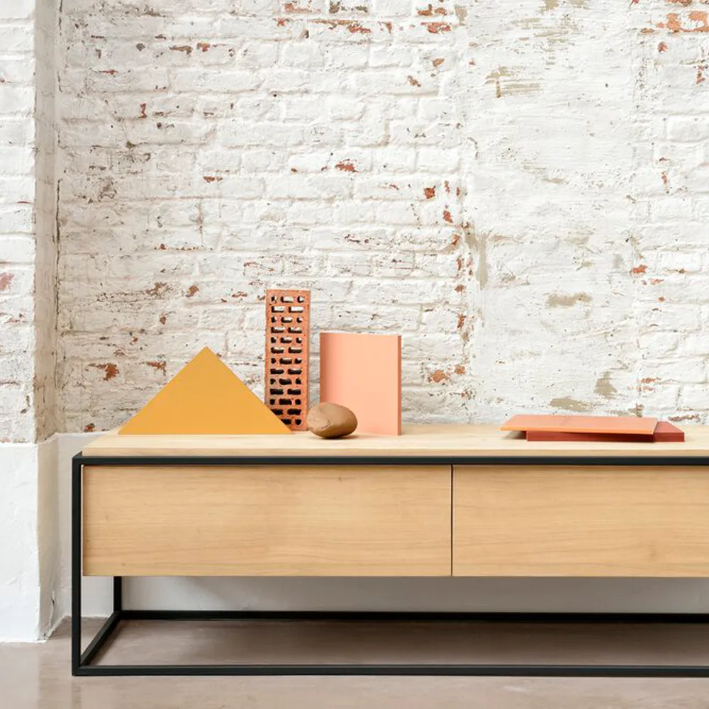 Monolit mediebenk 140 x 45 cm, Oak-Black Ethnicraft