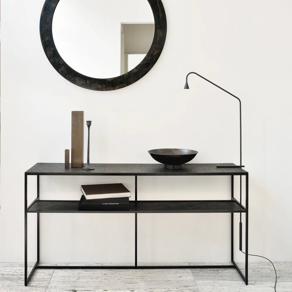 Pentagon konsollbord 75 x 150 cm, Whisky-Black metal Ethnicraft