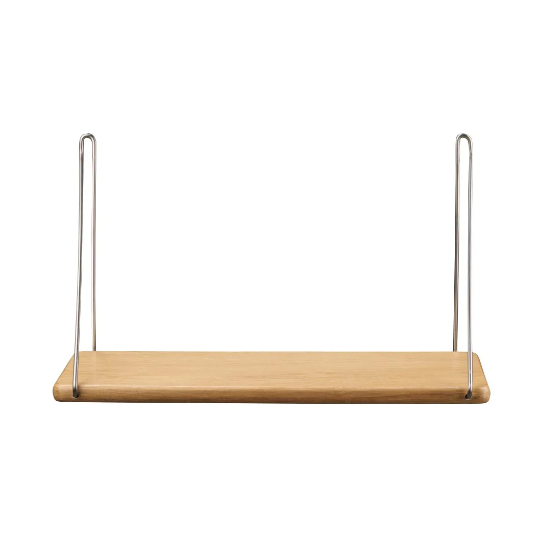 B145 Shelf w/brackets hylle, 20x45 cm oak nature-brushed stainless FDB Møbler