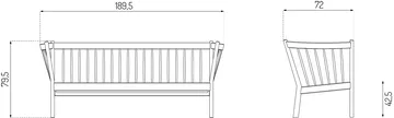 J149 sofa - Stoff brun- lakkert eik, 3-seter - FDB Møbler