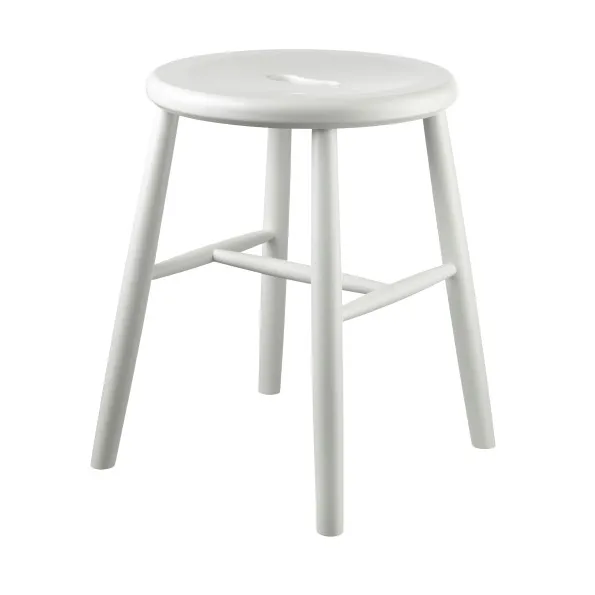 J27 rund krakk - Beech white painted, Ø35x45,5 cm - FDB Møbler