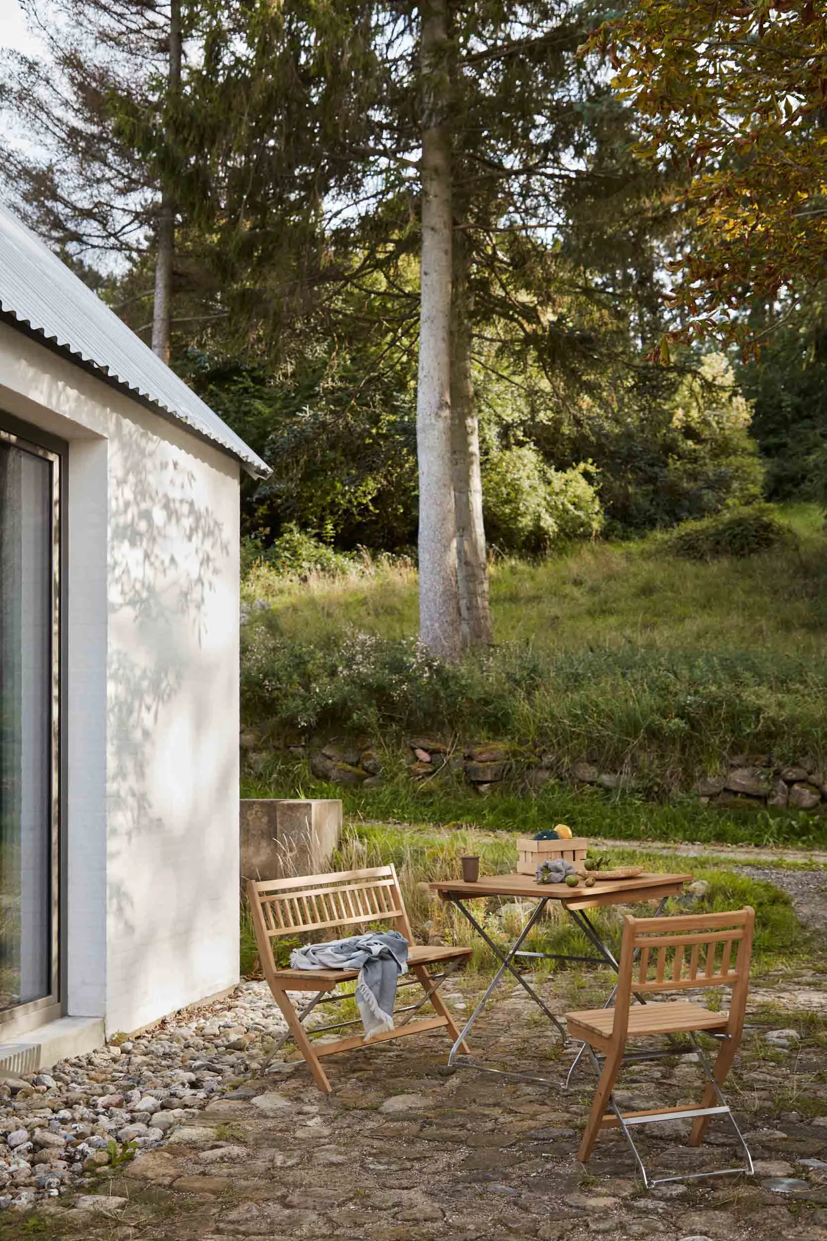 M23 Lilleø balkongstol, Teak-rustfritt stål FDB Møbler