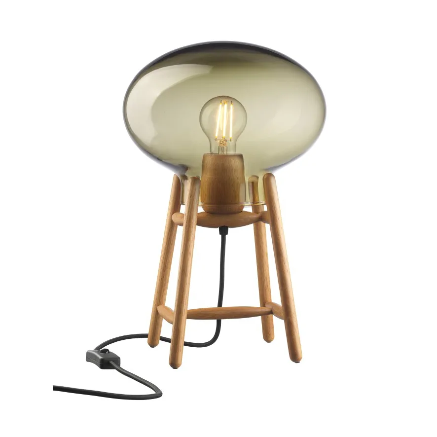U4 Hiti bordlampe, Smoked glass-oak nature lacquered FDB Møbler