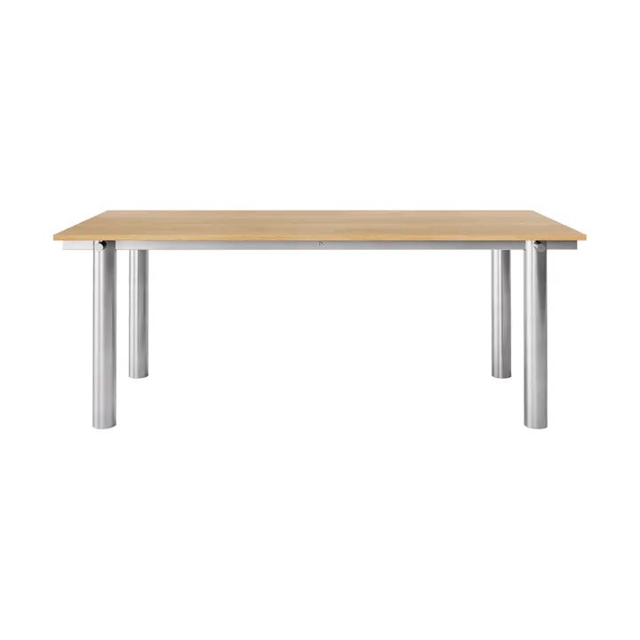 Atura spisebord - Brushed stainless steel-natural oak, 90x200 cm - Ferm Living