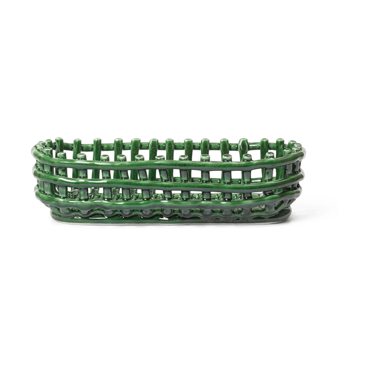 Ceramic flettet kurv oval 15 x 30 cm - Emerald Green - Ferm LIVING