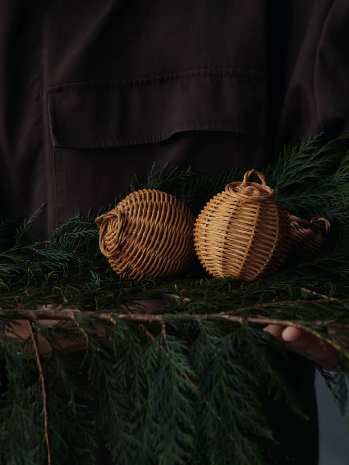 Flettede baubles julepynt Ø8 cm 2-pakning, Naturlig Ferm Living