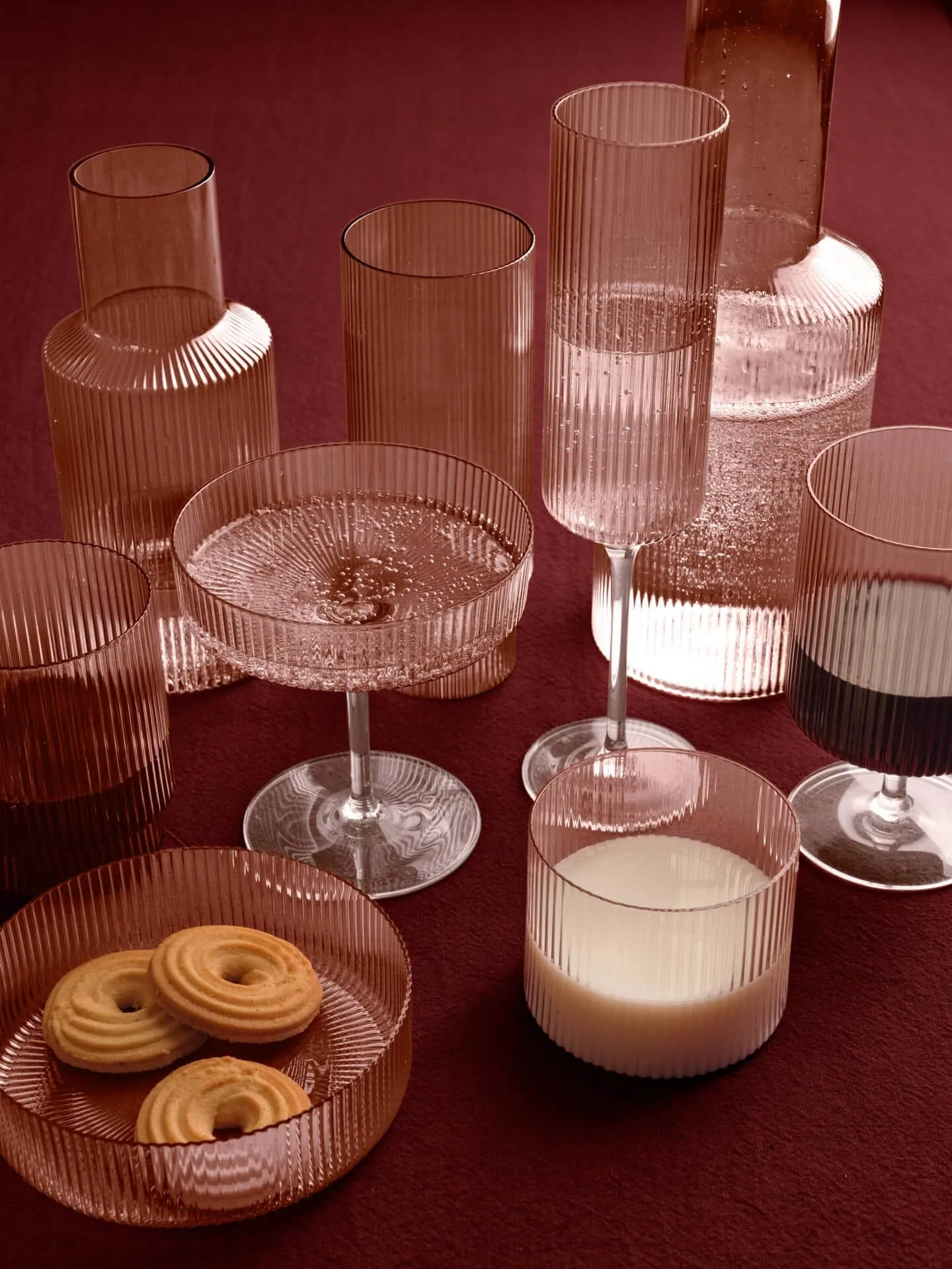 Ripple glass 4-pakning, Blush Ferm Living