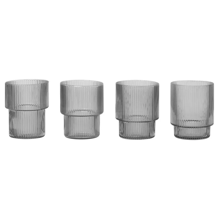Ripple glass 4-pakning - Smoked grey - Ferm Living