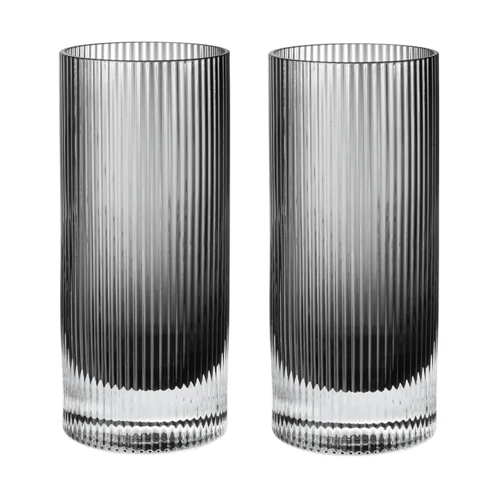 Ripple Highball glass 48 cl 2‑pakning - Smoked grey - Ferm Living