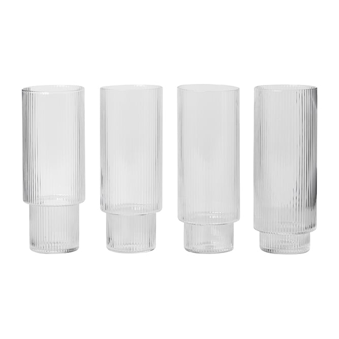 Ferm Living, Ripple Long Drink Glass 4-pakning - Clear