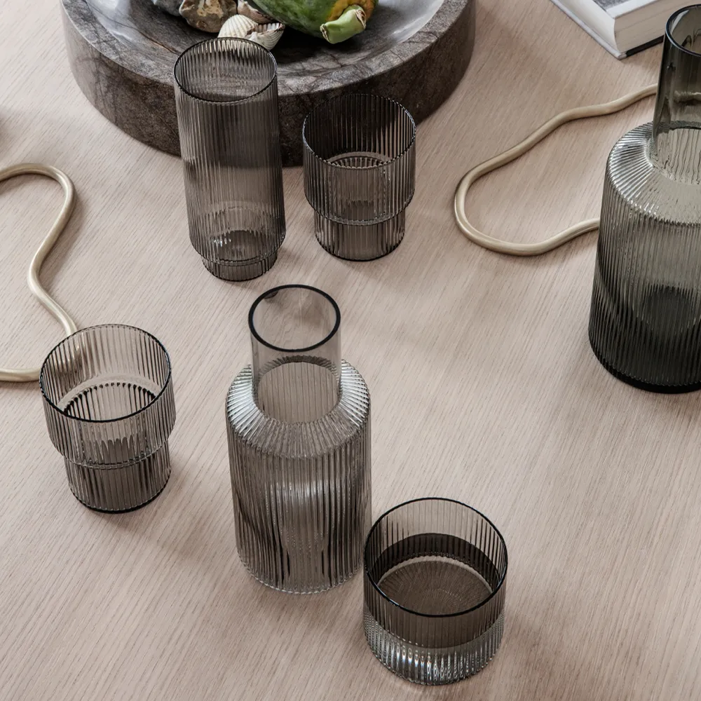 Ripple long drink glass 4-pakk, Smoked grey Ferm Living