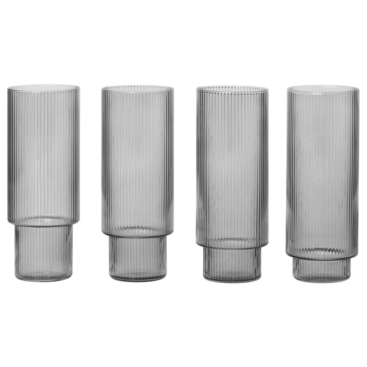 Ferm Living Ripple long drink glass 4-pakk grey | Skandinavisk Design | Highballglass & Longdrinkglass | Grå