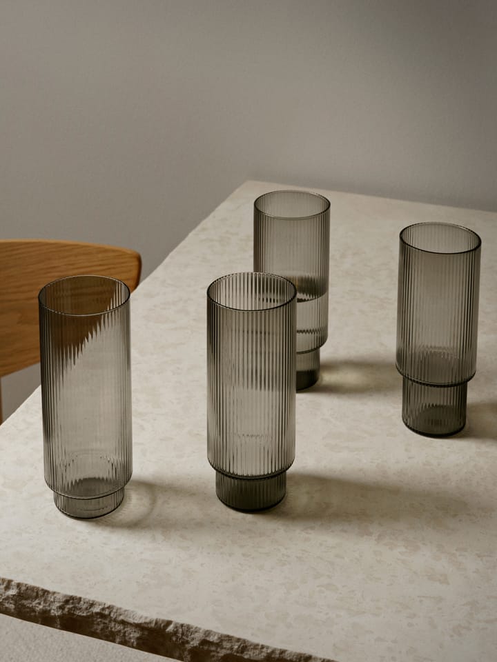 Ripple long drink glass 4-pakk, Smoked grey Ferm Living