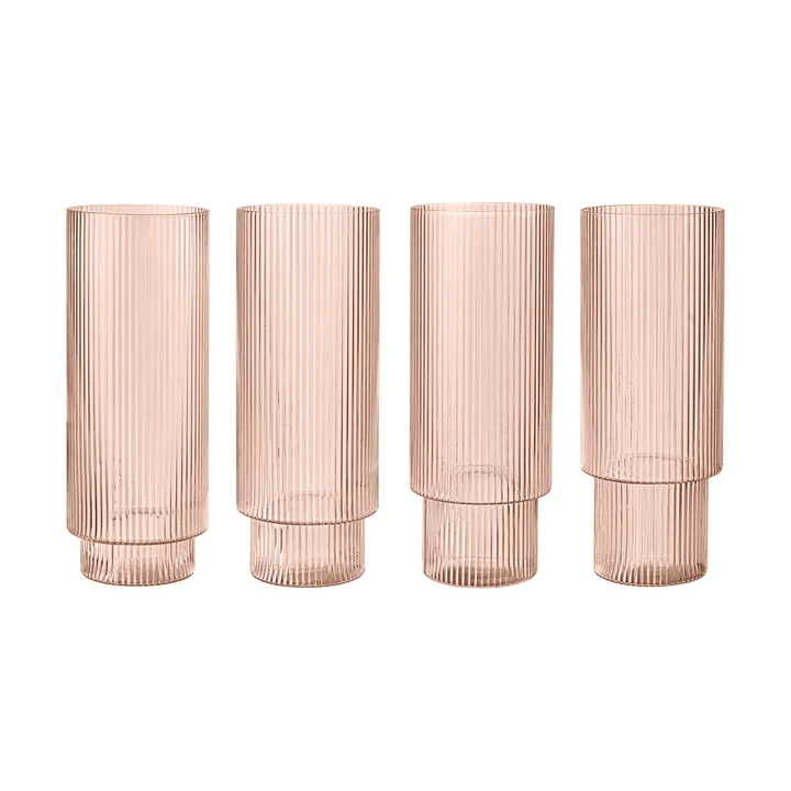 Ripple long drink glass 4-pakning - Blush - Ferm Living