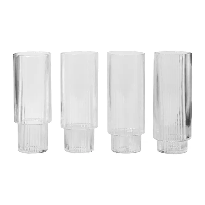 Ripple long drink glass 4-pakning - klar - Ferm Living