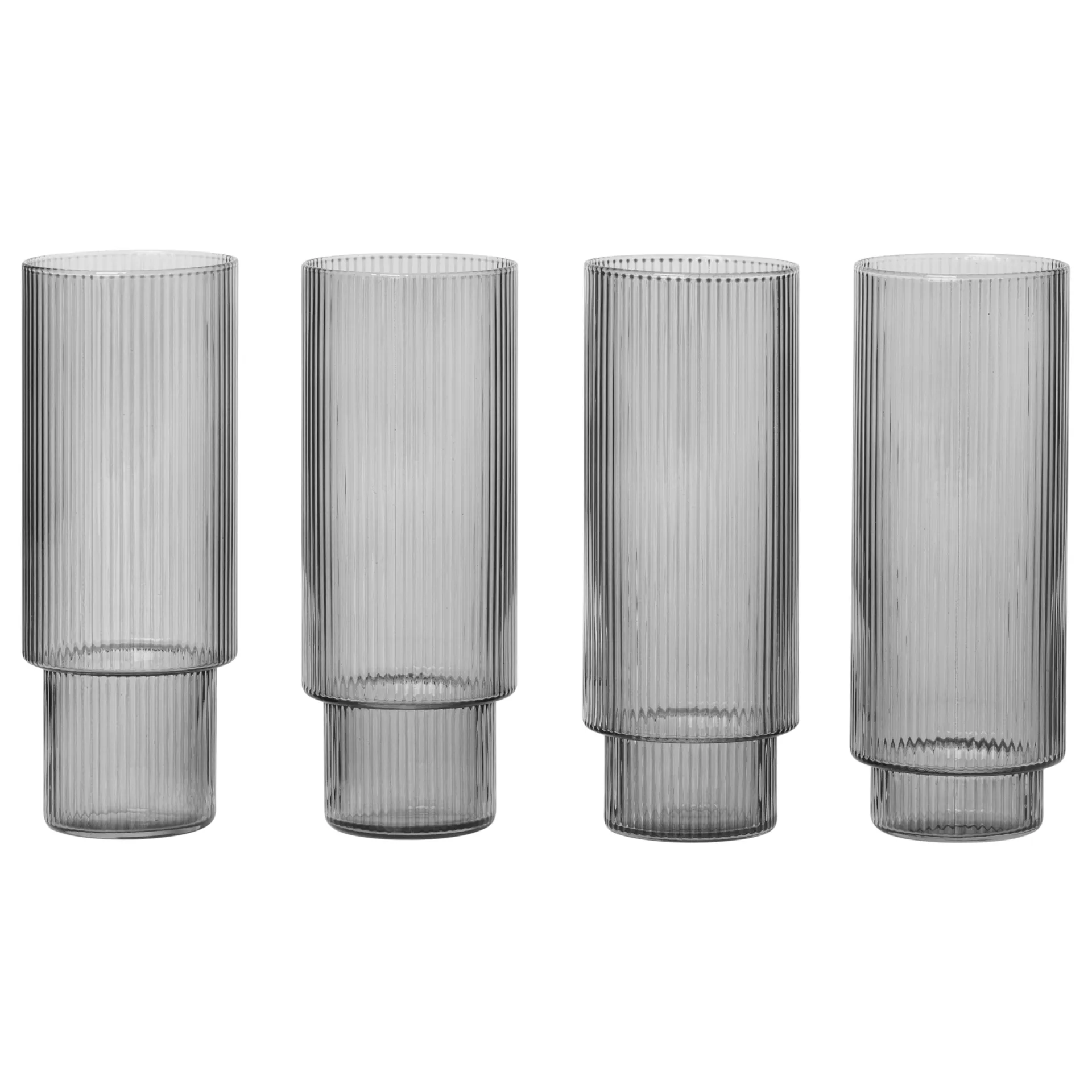 Ripple long drink glass 4-pakning, Smoked grey Ferm Living
