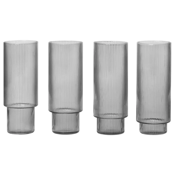 Ripple long drink glass 4-pakning - Smoked grey - Ferm Living