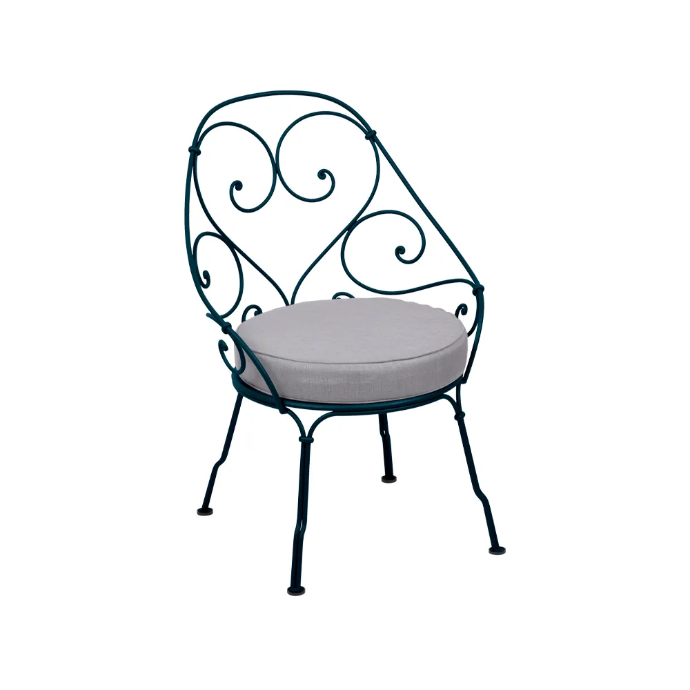 1900 Cabriolet stol med armlener, Acapulco blue, flannel grey pute Fermob